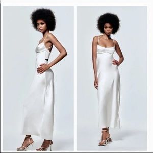 NWT Zara Satin Effect cut out midi dress, White-Medium